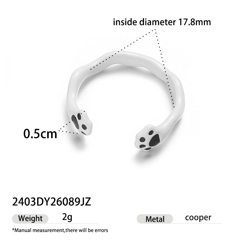 Cute Cat Paw Enamel Open Ring 6W6JRG249