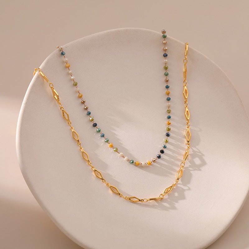 Colorful Bead Rhombic Chain Layered Necklace DPJN0923