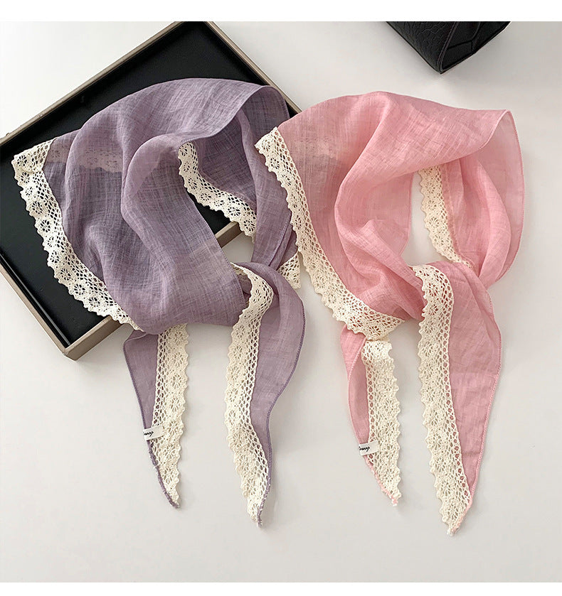 Elegant Lace Trim Breatheable Triangle Head Scarf MK2BW6W6NSI14
