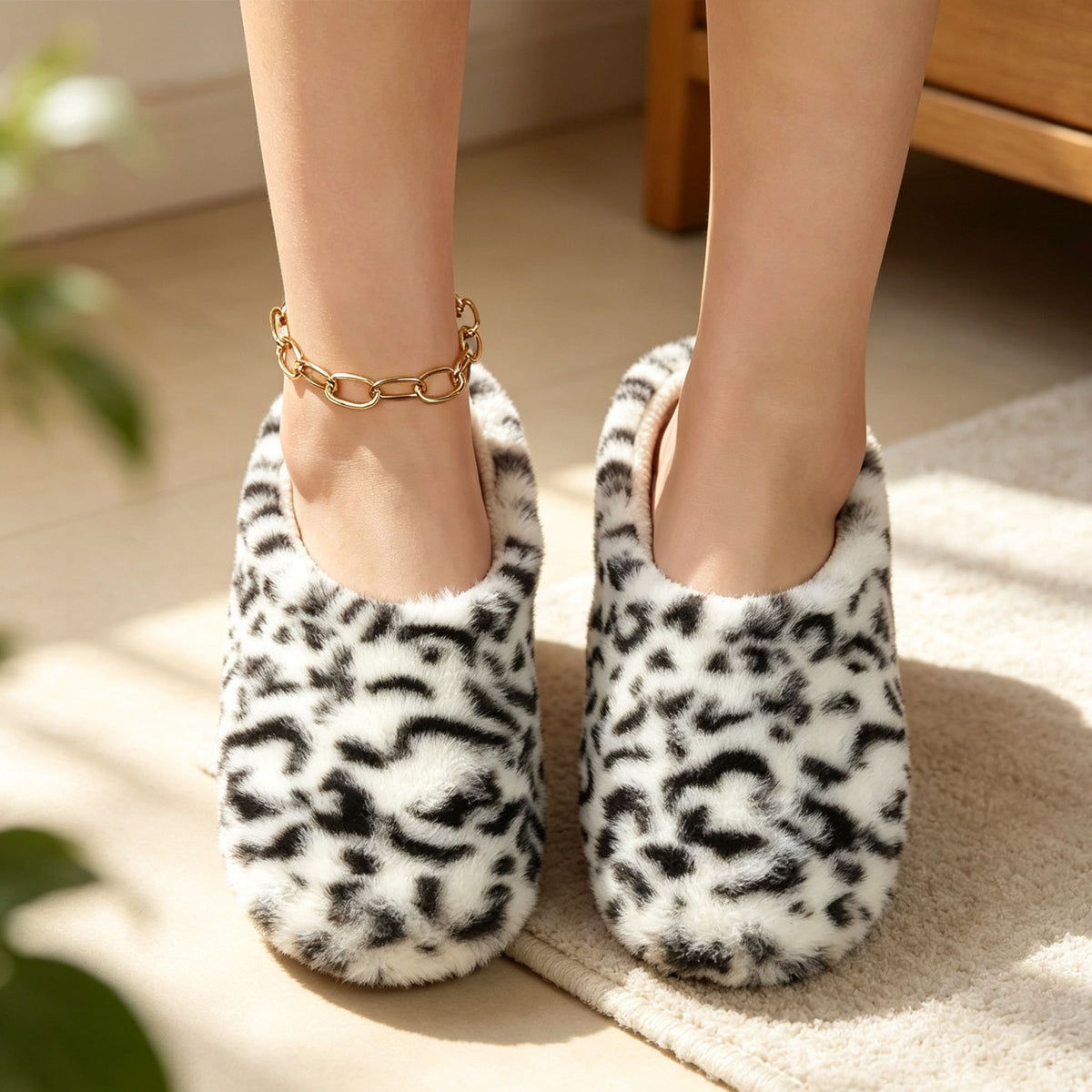 Stylish Leopard Print Soft Plush Indoor Slippers 6W8FSP281