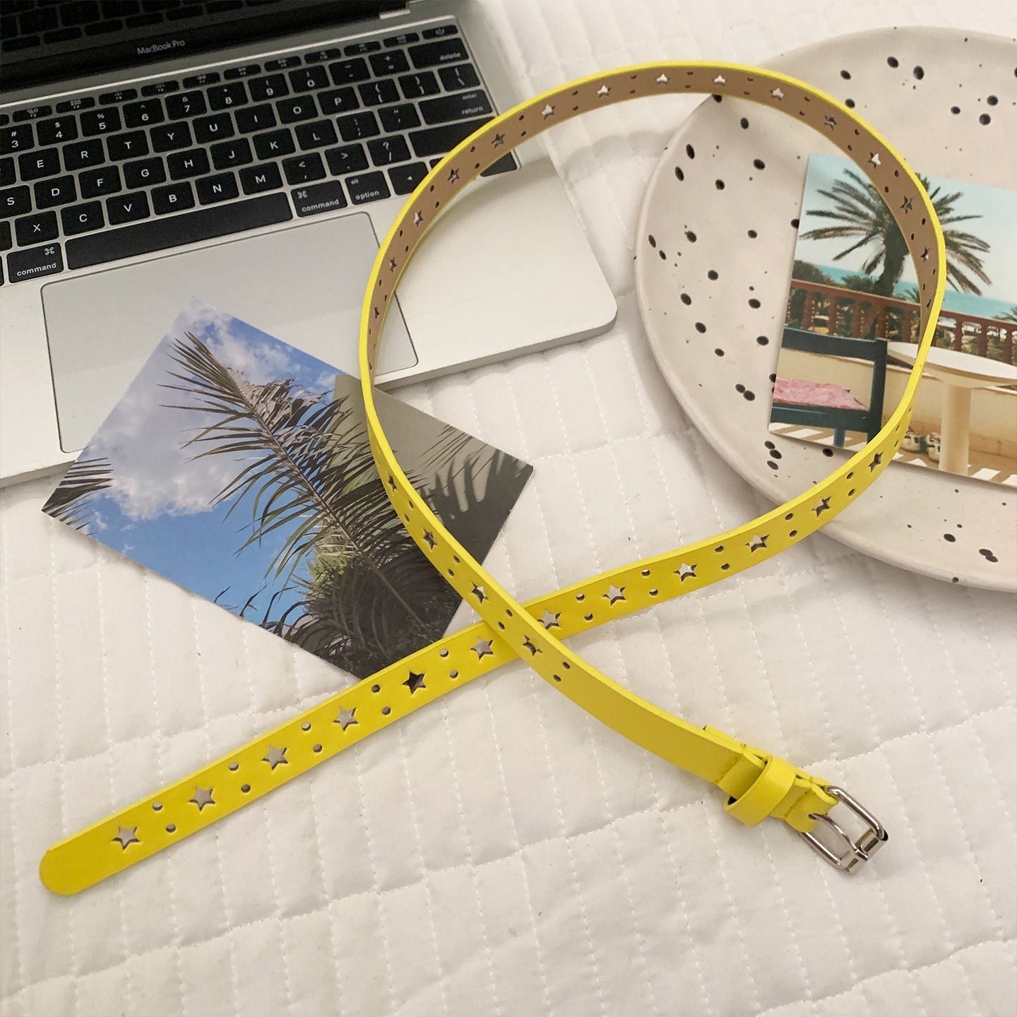 Fashoion Hollow Out Star Yellow Leather Belt 6W6JBT141