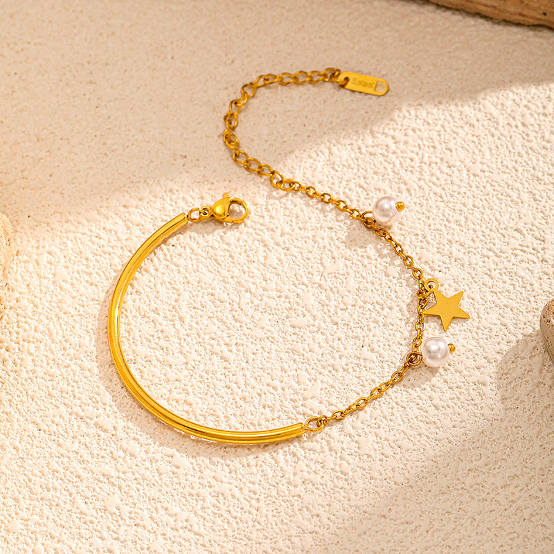 Luxury Pear Star Charm Gold Plated Chain Bracelet 6W6JBR525
