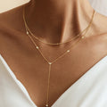 Gold Plated Rhinestone Y-Necklace - DippedShop Wholesale - #1331