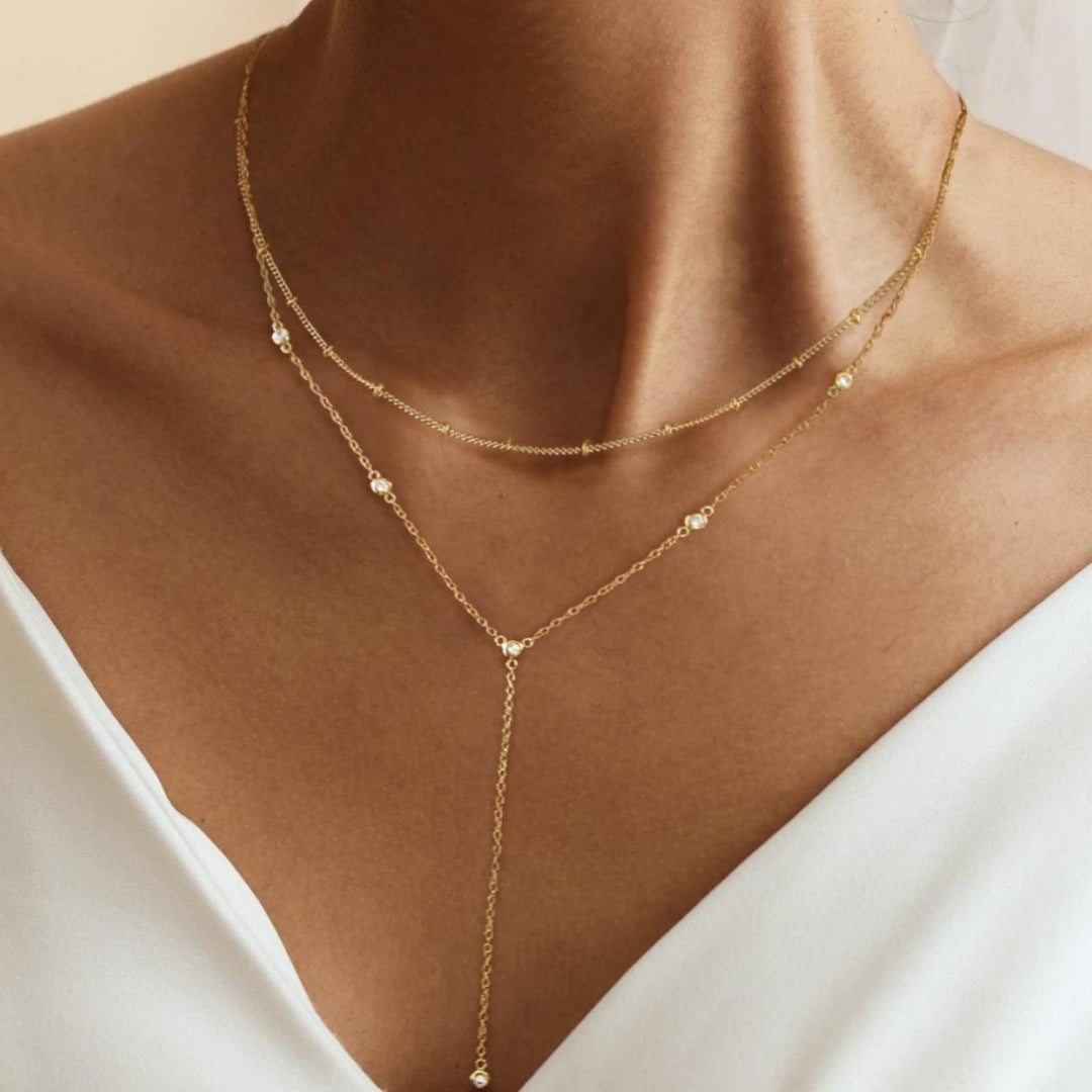 Gold Plated Rhinestone Y-Necklace - DippedShop Wholesale - #1331