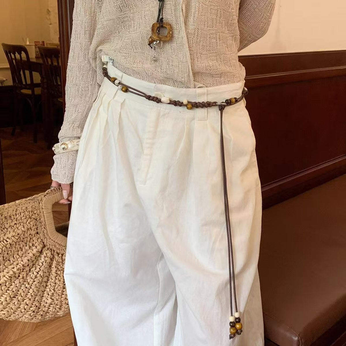 Boho-Style Handmade Weave Beaded Waist Belt 6W6JBT241