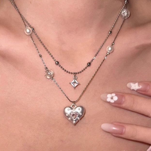 Double Layer Heart Pendant Necklace - DippedShop Wholesale - #7875