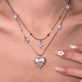 Double-Layer Cubic Zirconia Heart Pendant Necklace 6W6JNC381L