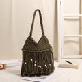 Trendy Wooden Beaded Tassel Hollow Shoulder Bag 8BW6BBG437L
