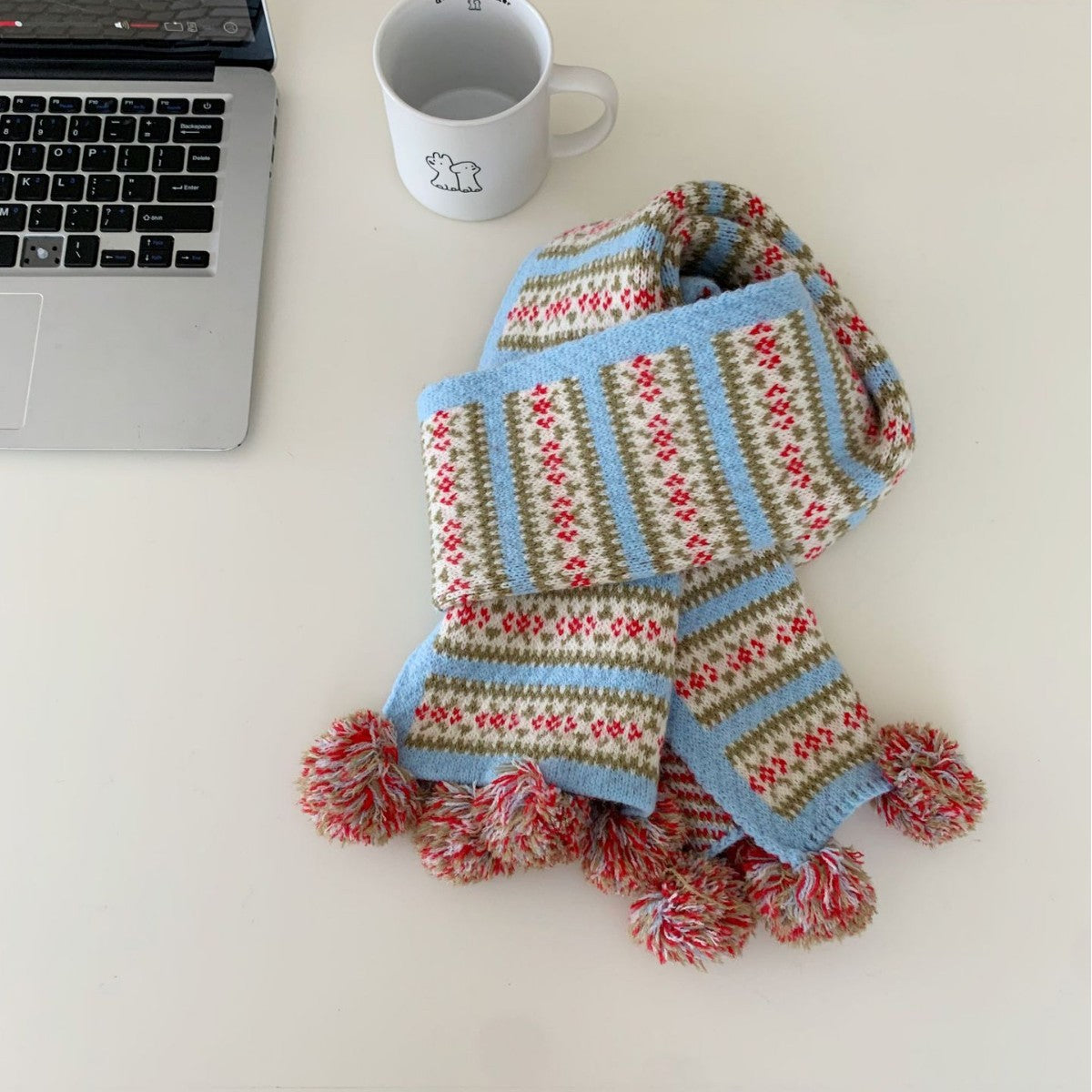 Fair Isle Pompom Knit Scarf - DippedShop Wholesale - #1939