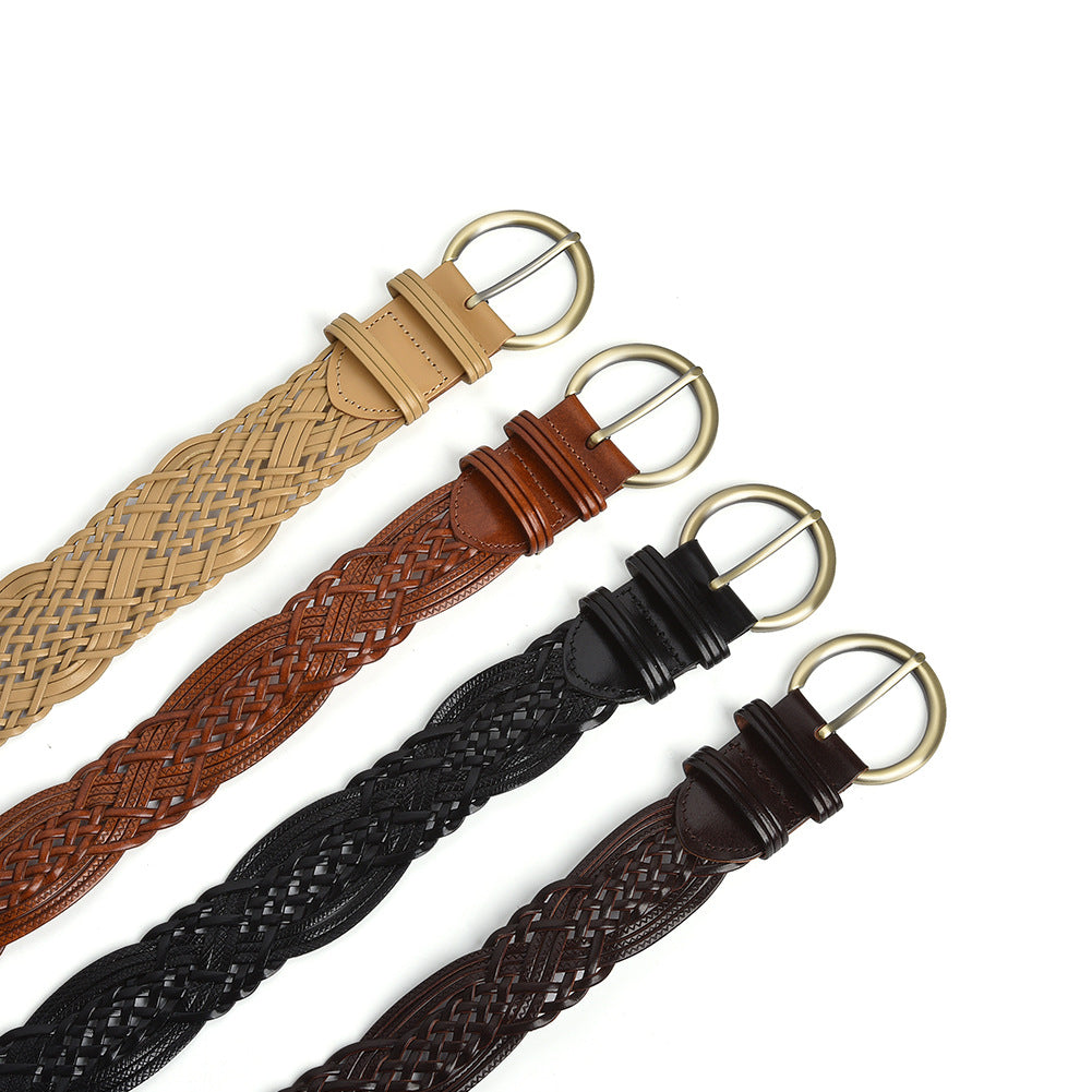 Handmade Hollow Braided Woven Wide Leather Belt 6W6JBT170