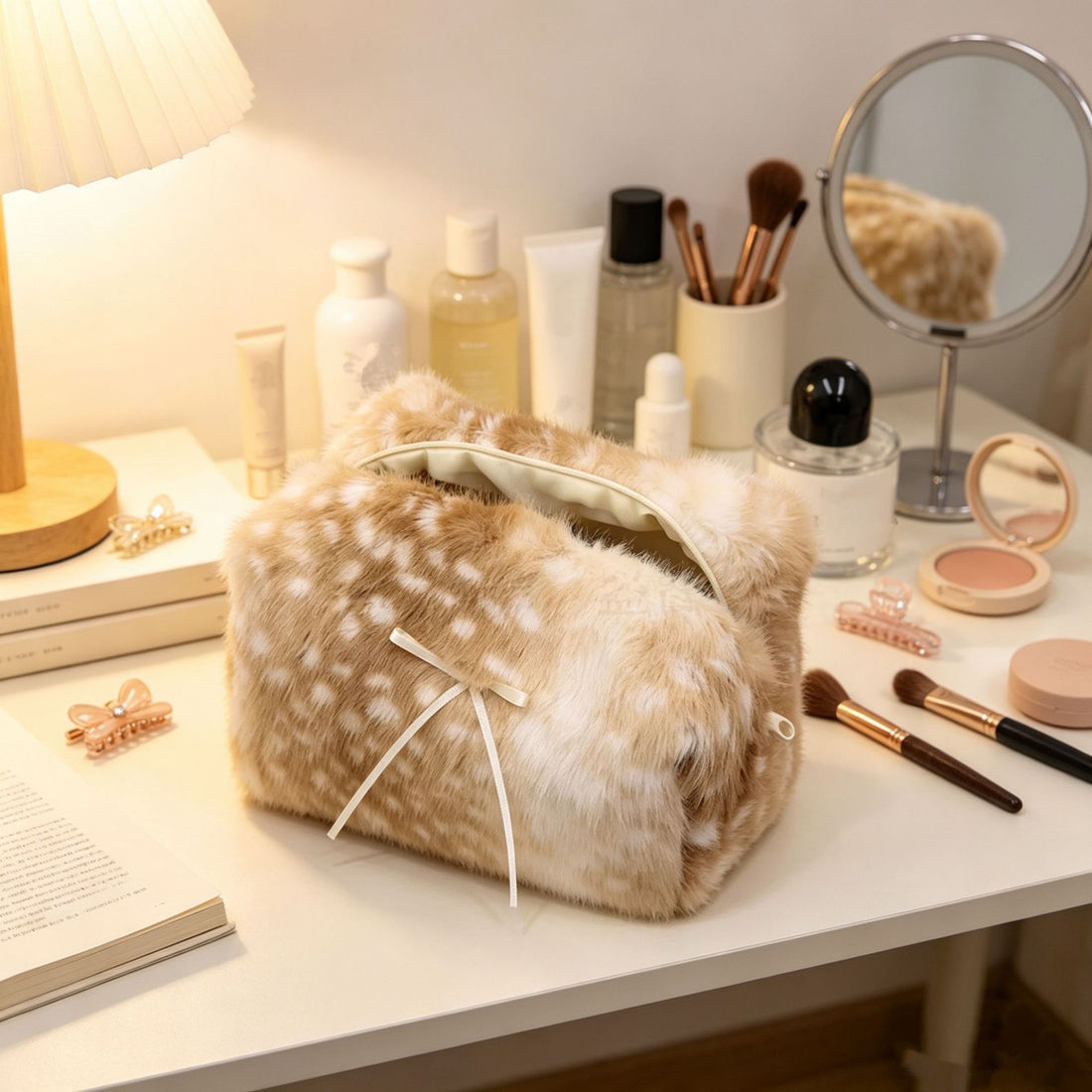 Plush Deer Print Cosmetic Bag - DippedShop Wholesale - #8995