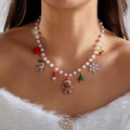 Colorful Christmas Santa Claus Layered Beaded Necklace 6W6JNC887