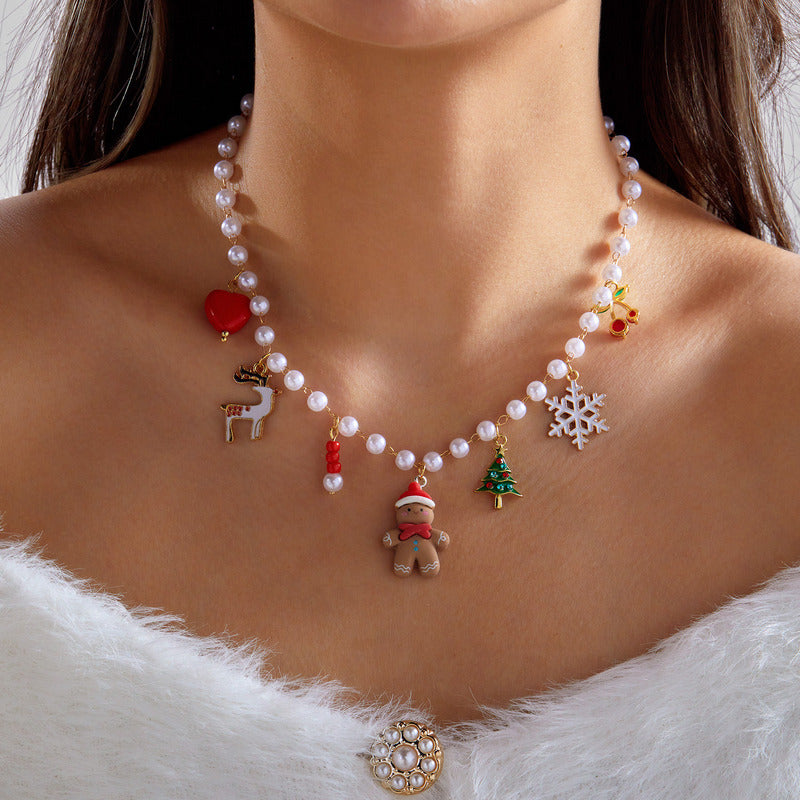 Colorful Christmas Santa Claus Layered Beaded Necklace 6W6JNC887