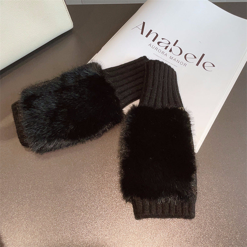 Leopard Faux Fur Fingerless Gloves - DippedShop Wholesale - #5651