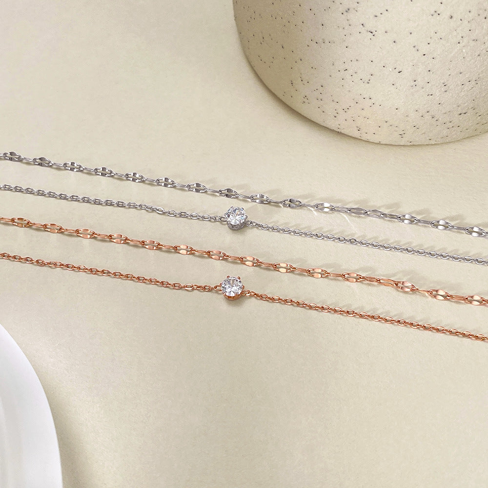 Minimalist Double Layer Sparking Rhinestones Chain Anklet 8ZA6JAB32L