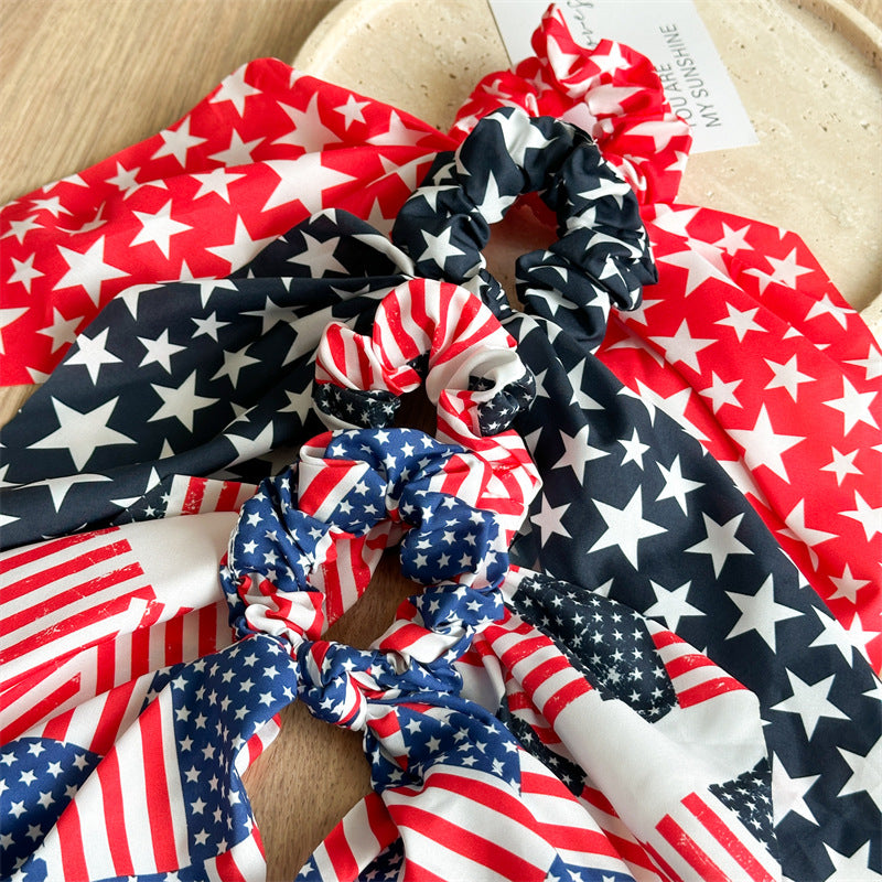 American Flag Bowknot Stretchy Scrunchies Hair Tie 8BK6HSR23L