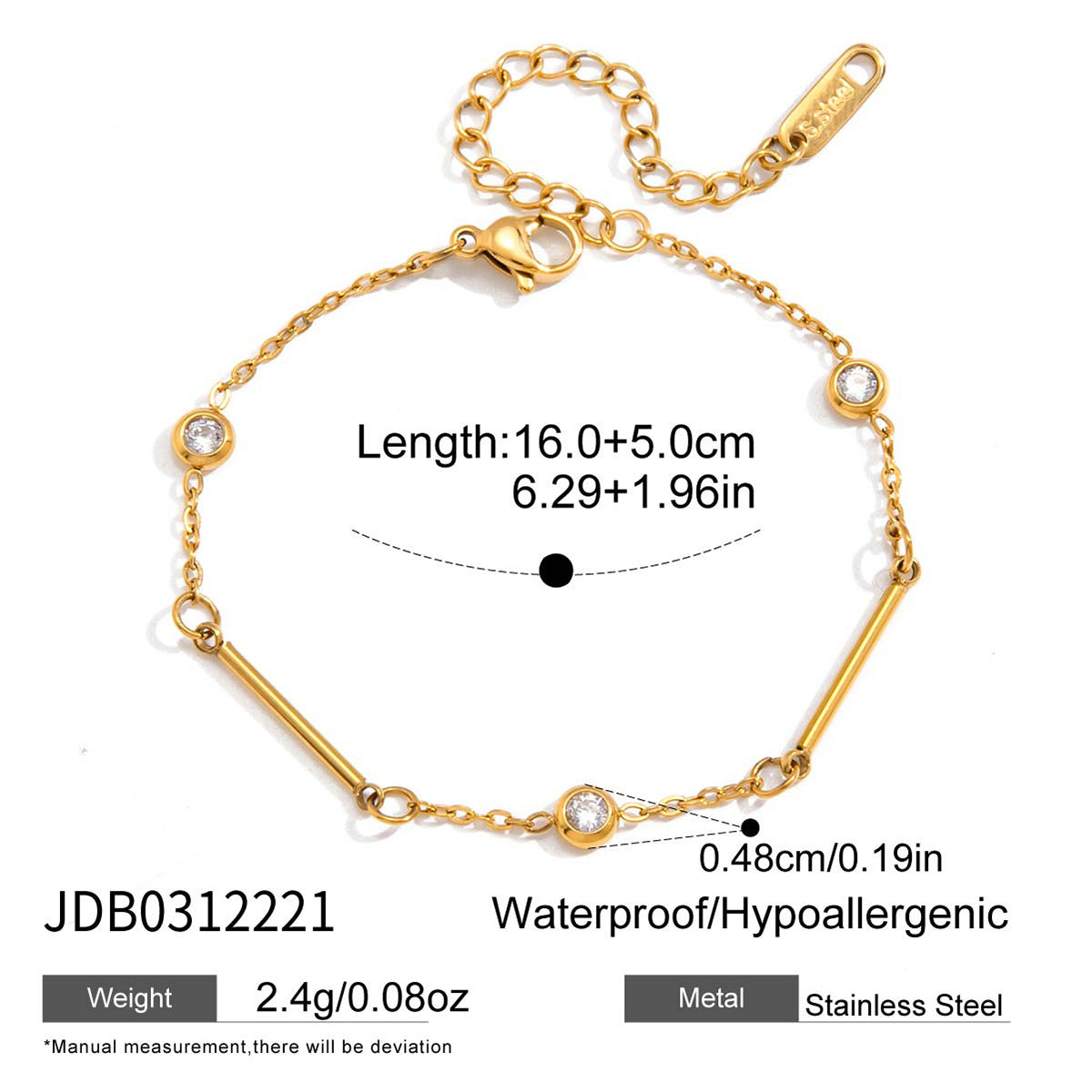 Simple Gola Plated Cubic Zirconia Chain Bracelet 6W6JBR461