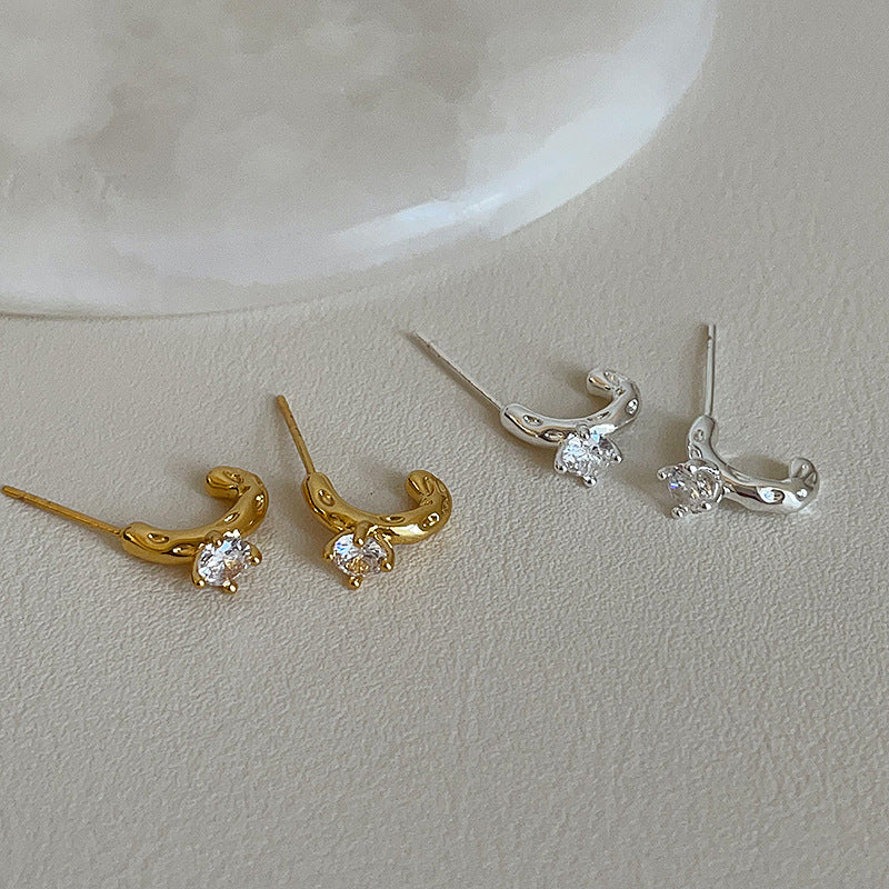 Rhinestone C-Shaped Stud Earrings - DippedShop Wholesale - #1539