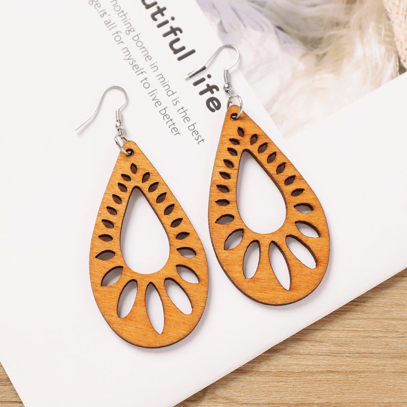Vintage Wooden Leaf Earrings - DippedShop Wholesale - #3987