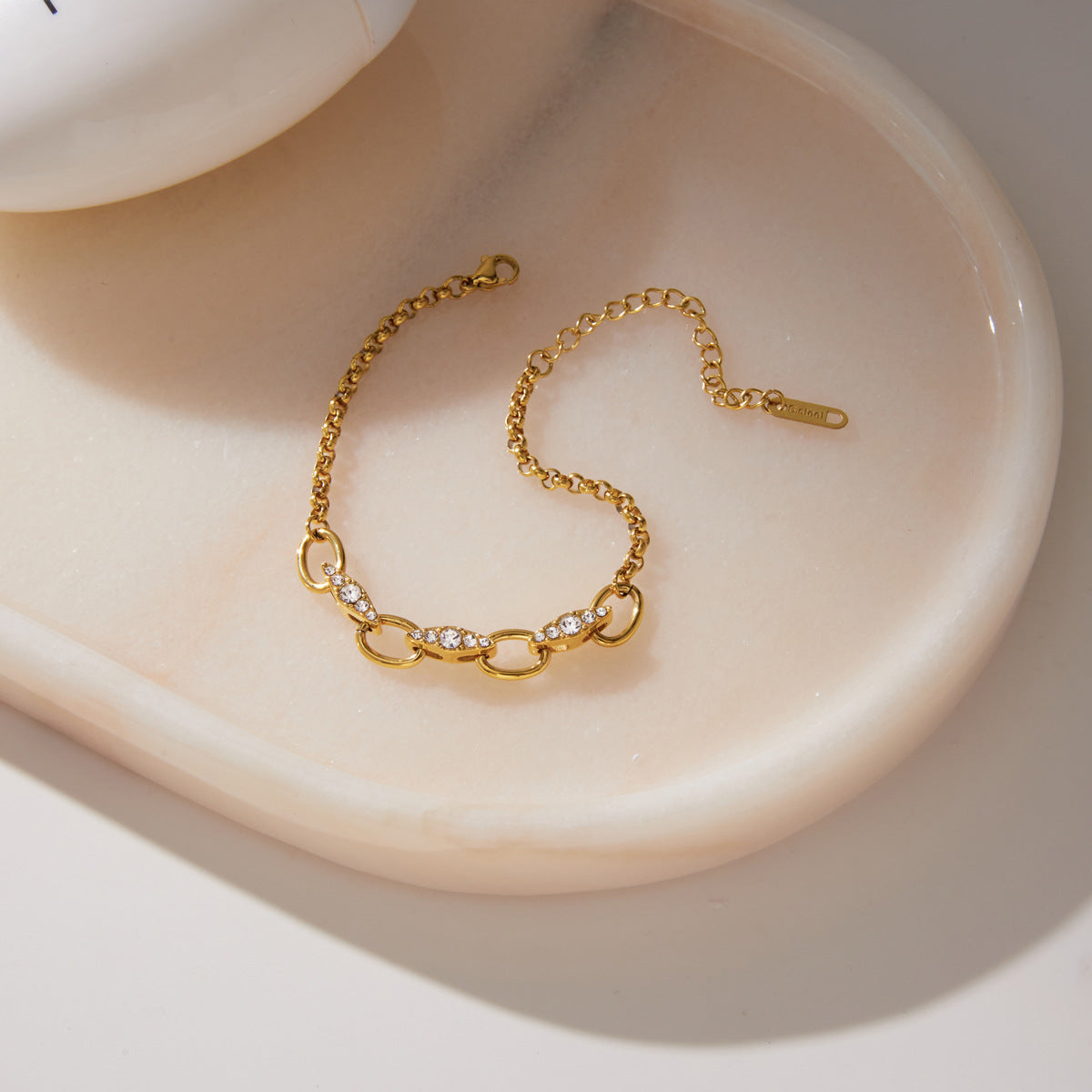 Chunky Gold Plated Cubic Zirconia Chain Bracelet 6W6JBR359