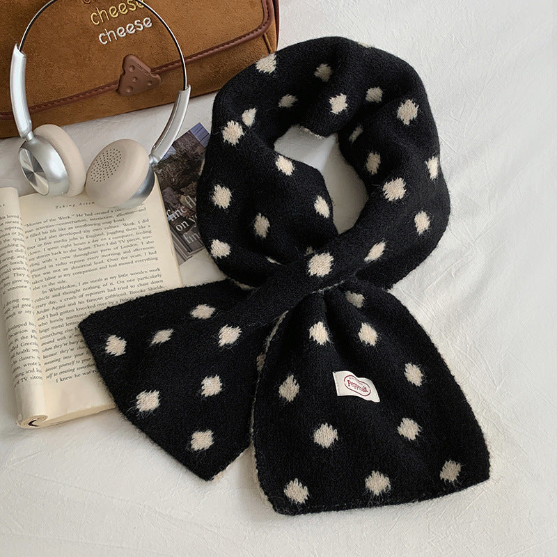 Polka Dot Color Block Cross Warm Knit Scarf 6W6NSC88
