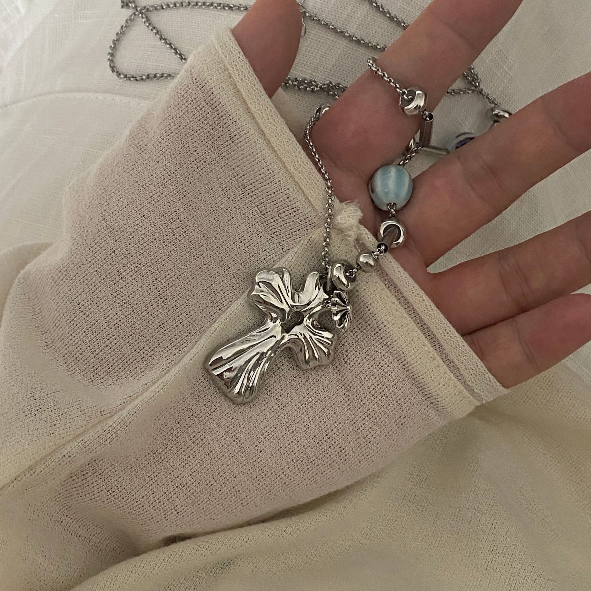 Boho Style Corss Flower Pendant Chain Necklace 6W6JNC416L