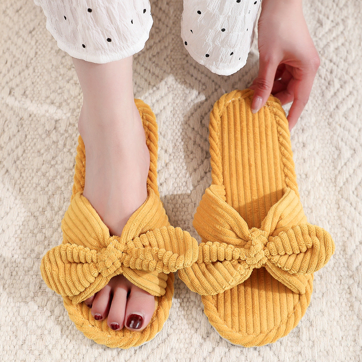 Open Toe Bow Slippers - DippedShop Wholesale - #2499