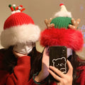 Fuzzy Plush Reindeer Antler Christmas Knitted Beanie 6W6HAT833