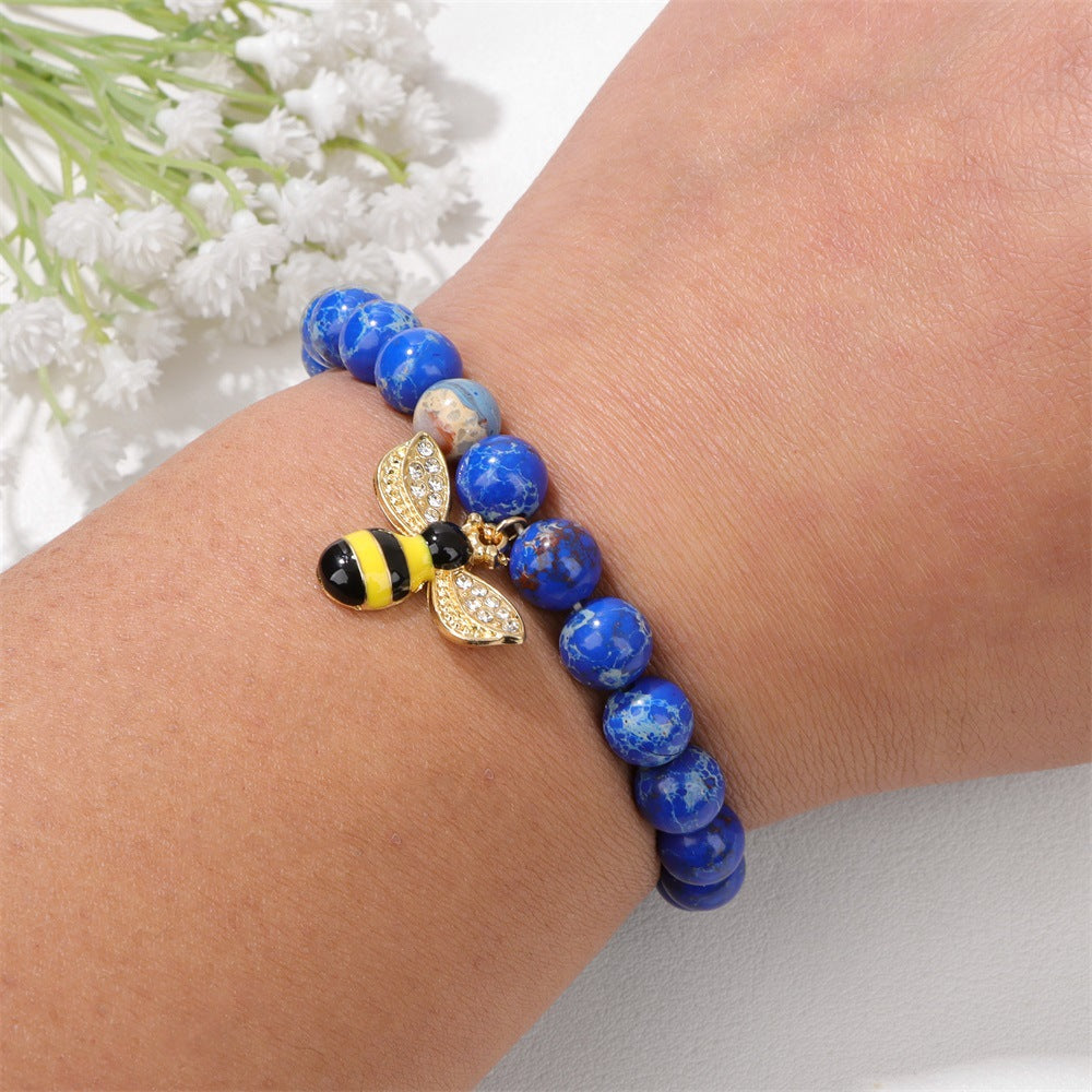 Cute Bee Pendant Stone Beaded Bracelets DPJB1118