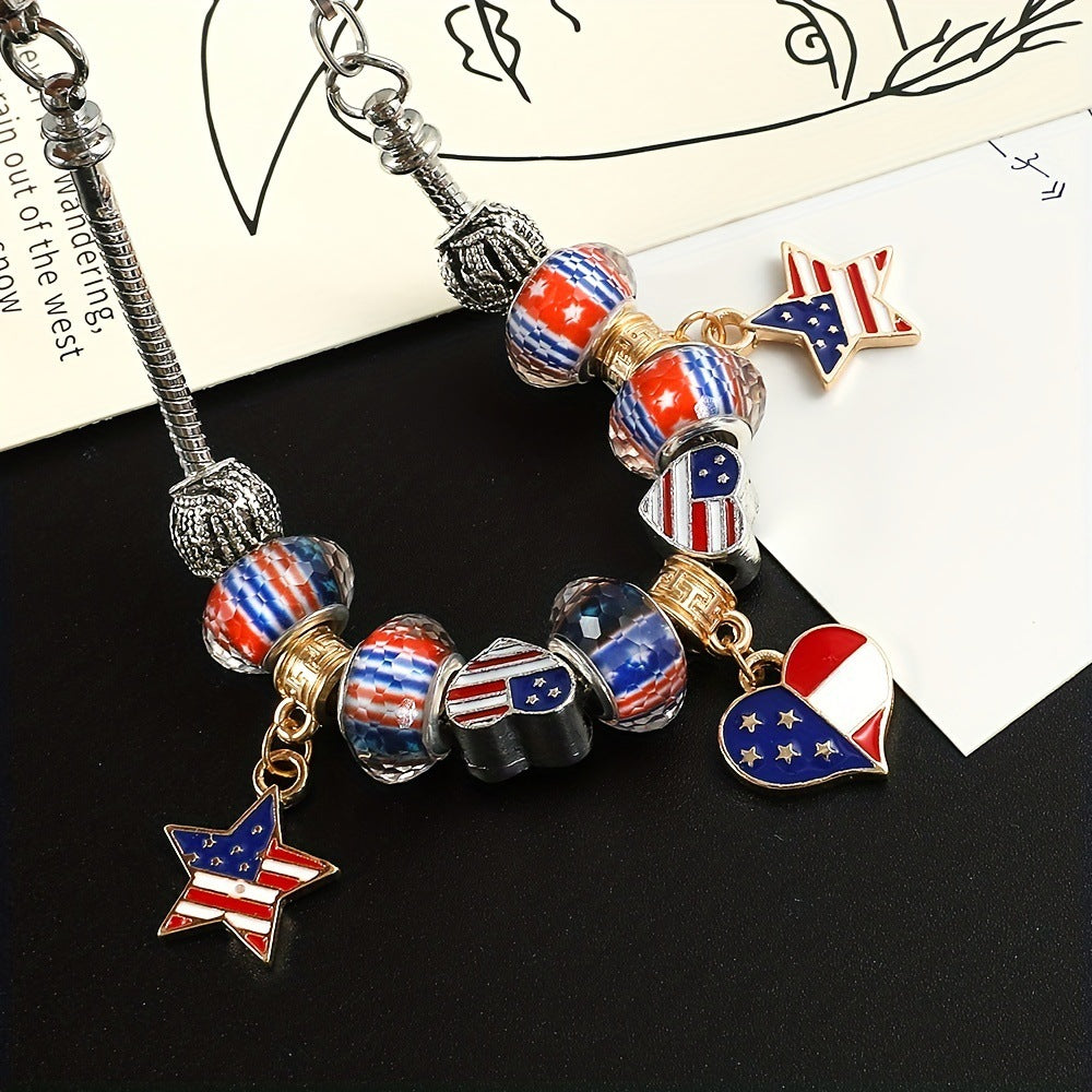 Hiphop American Flag Pattern Beaded Chain Bracelets 8ZA6JBR136T
