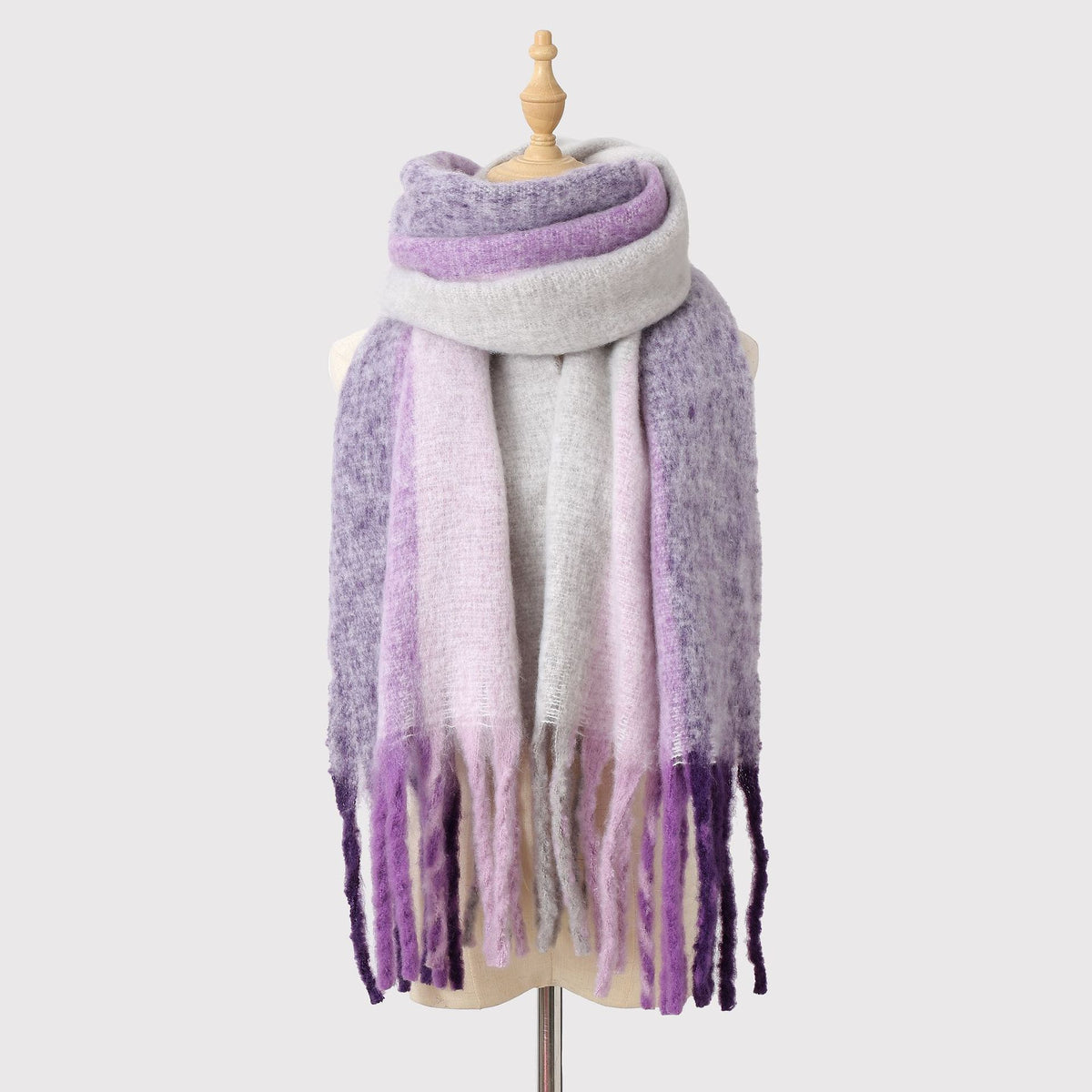 Striped Mohair Tassel Scarf - DippedShop Wholesale - #2963