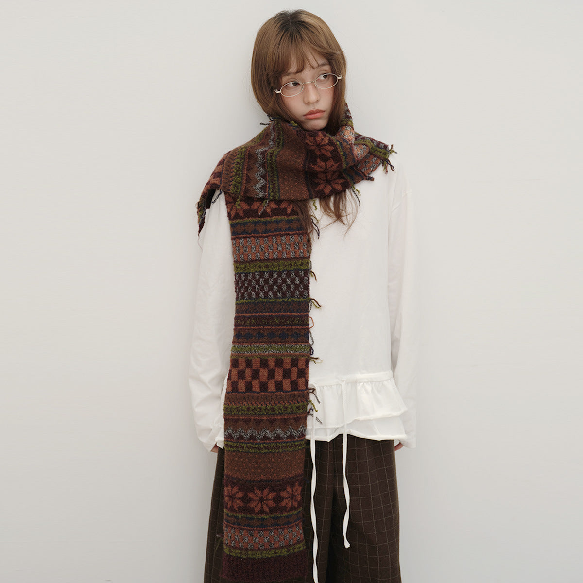 Vintage Boho Style Jacquard Knit Scarf 6W6NSW264