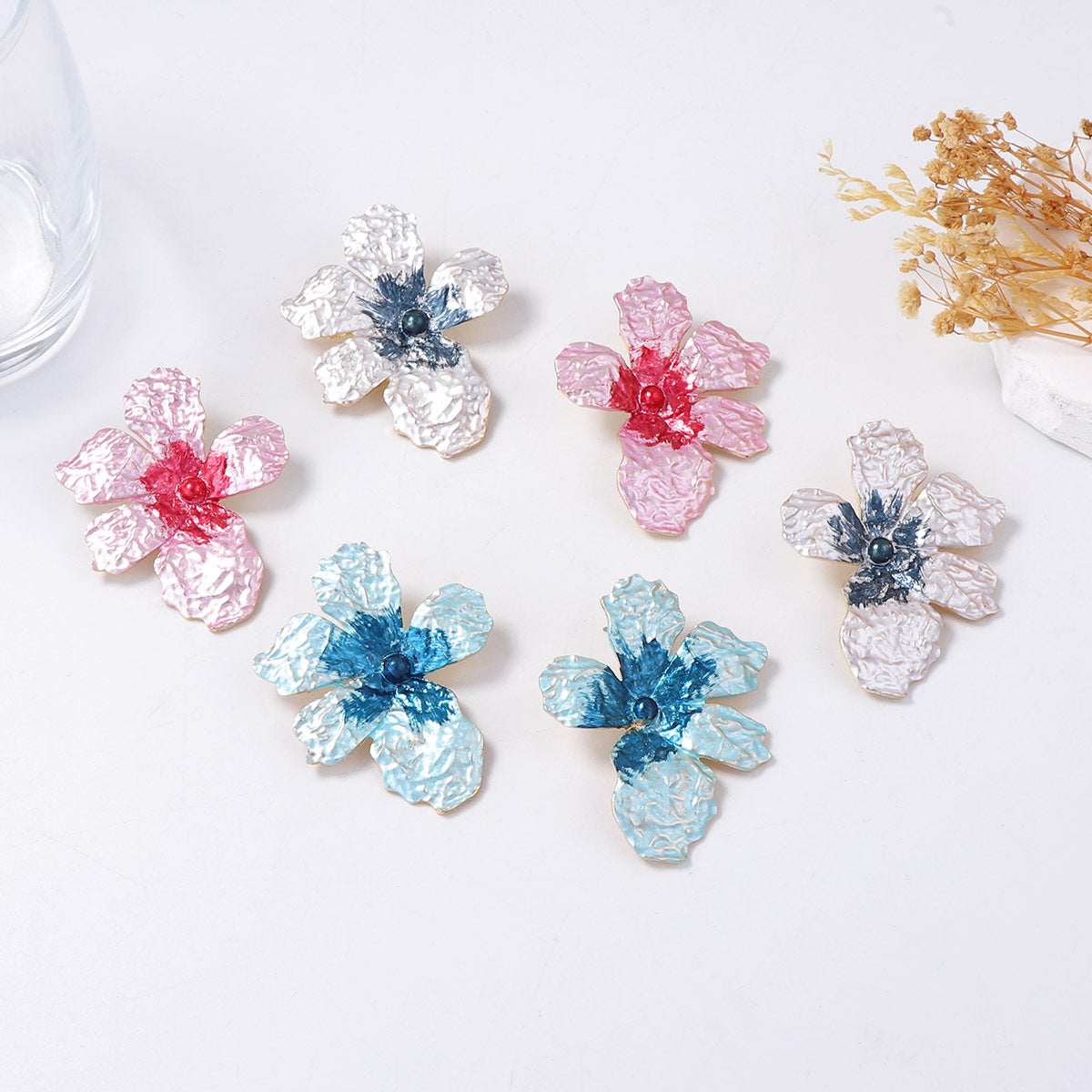 Color Block Flower Stud Earrings - DippedShop Wholesale - #4291