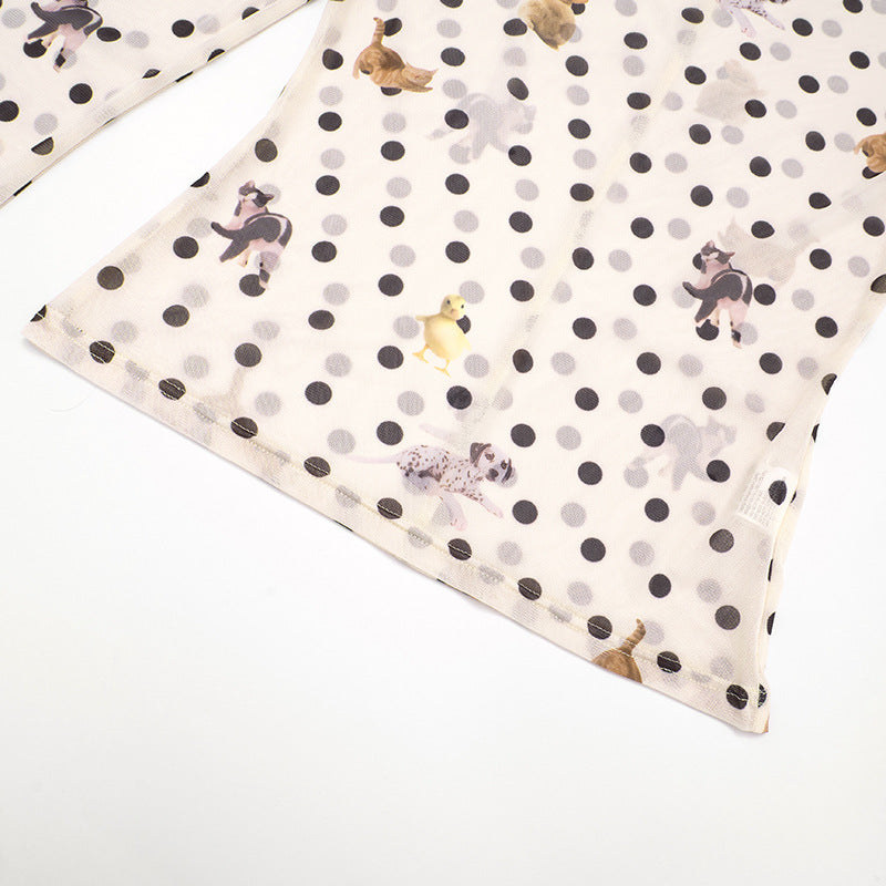 Crew Neck Polka Dot Crop Top - DippedShop Wholesale - #5683