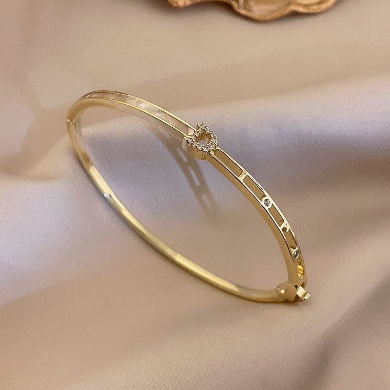 Elegant Gold Plated Rhinestones Hollow Open Bracelet 6W6JBR693