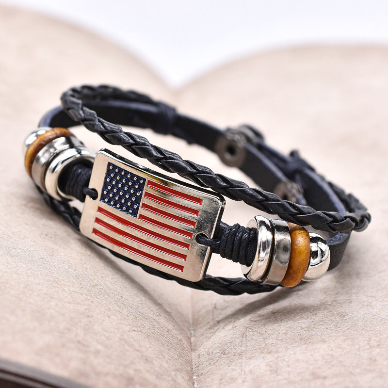 Retro USA Flag Hand Woven Adjustable Bracelet 8ZA6JBR134T