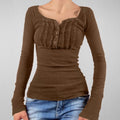 Ruffle Trim Ribbed Top - DippedShop Wholesale - #5267