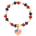 USA Flag Heart Pendant Beaded Chain Bracelet 8ZA6JBR306L