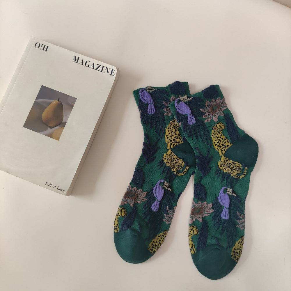 Boho Style Color Block Jacquard Crew Socks 6W8FSO742