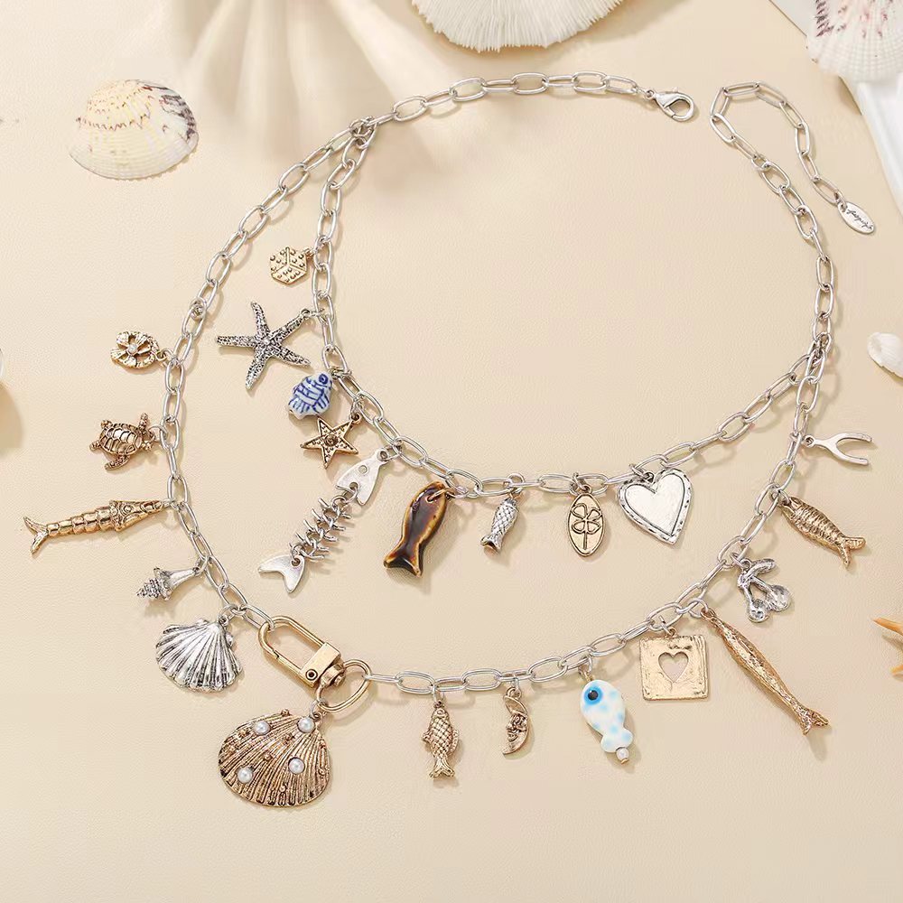 Boho-Style Double Layer Heart Pendant Necklace 6W6JNC619