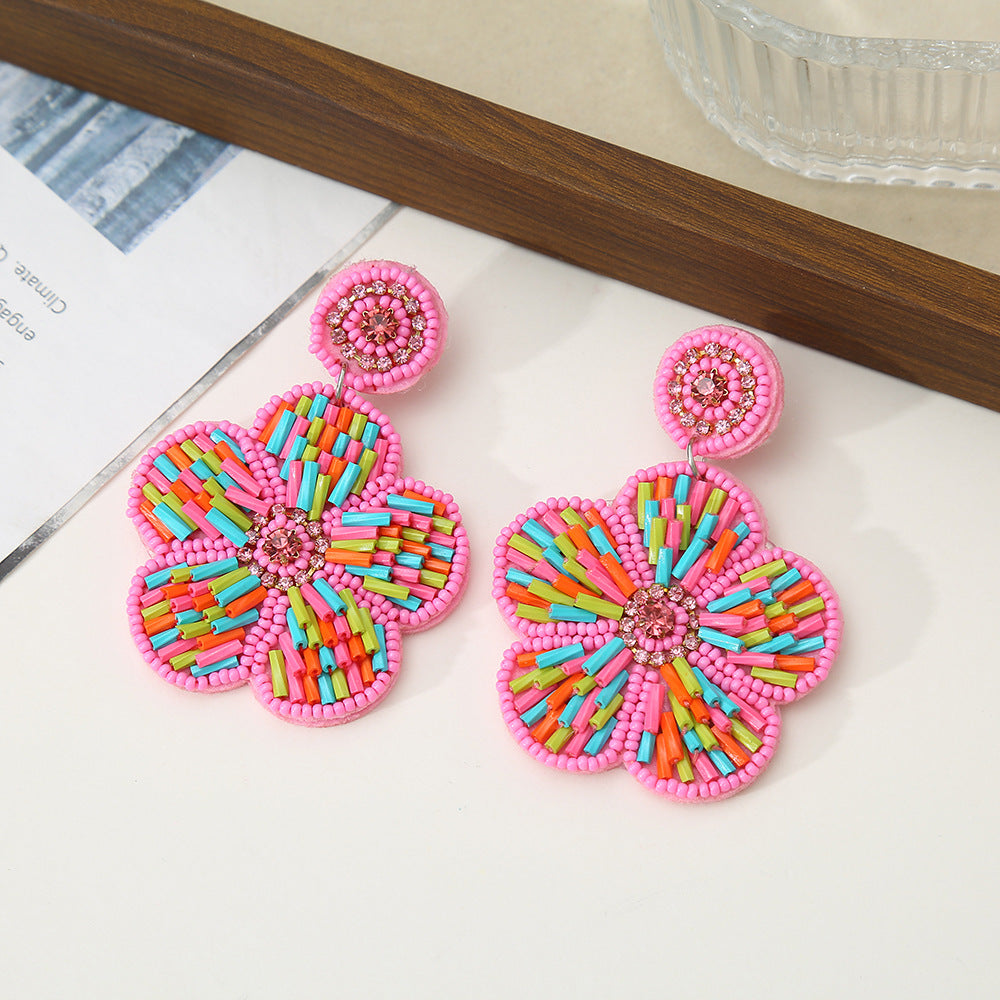 Beaded Floral Pendant Earrings - DippedShop Wholesale - #2243
