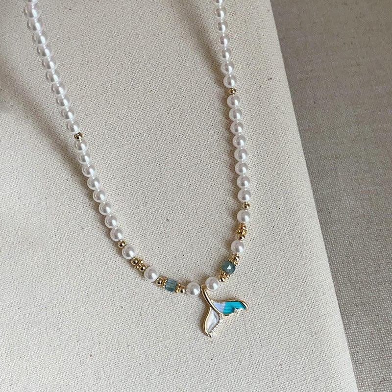 Elegant Fishtail Pendant Pearl Chain Necklace 6W6JNC384L