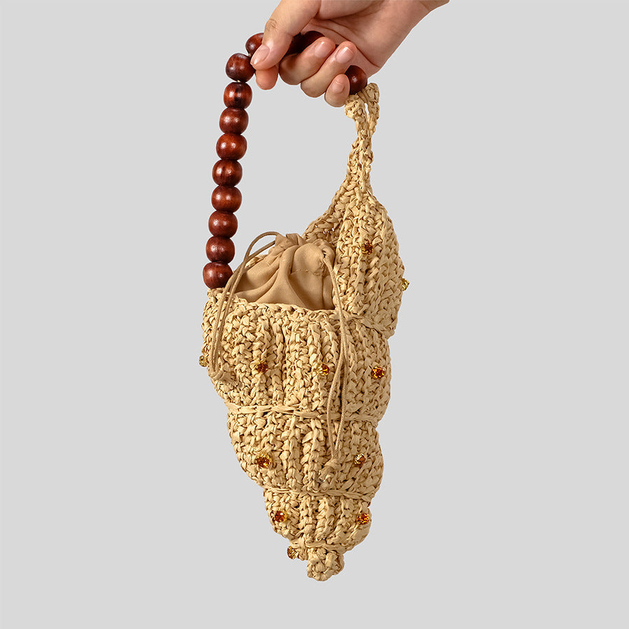 Rhinestone Seashell Raffia Handbag - DippedShop Wholesale - #7971