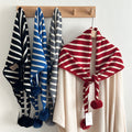 Cute Pom Striped Triangle Shawl Knit Scarf 6W6NSC98