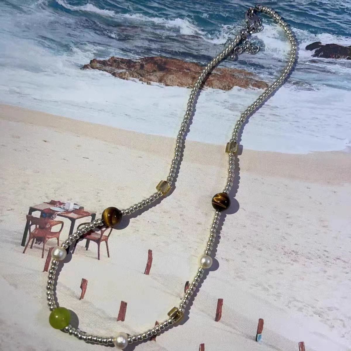 Handmade Pearl Beaded Chain Adjustable Necklace 6W6JNC408L