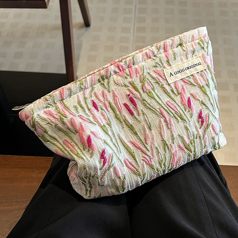 Sweet Tulip Jacquard Ruffled Style Makeup Bag MK2BW6S10BOB65
