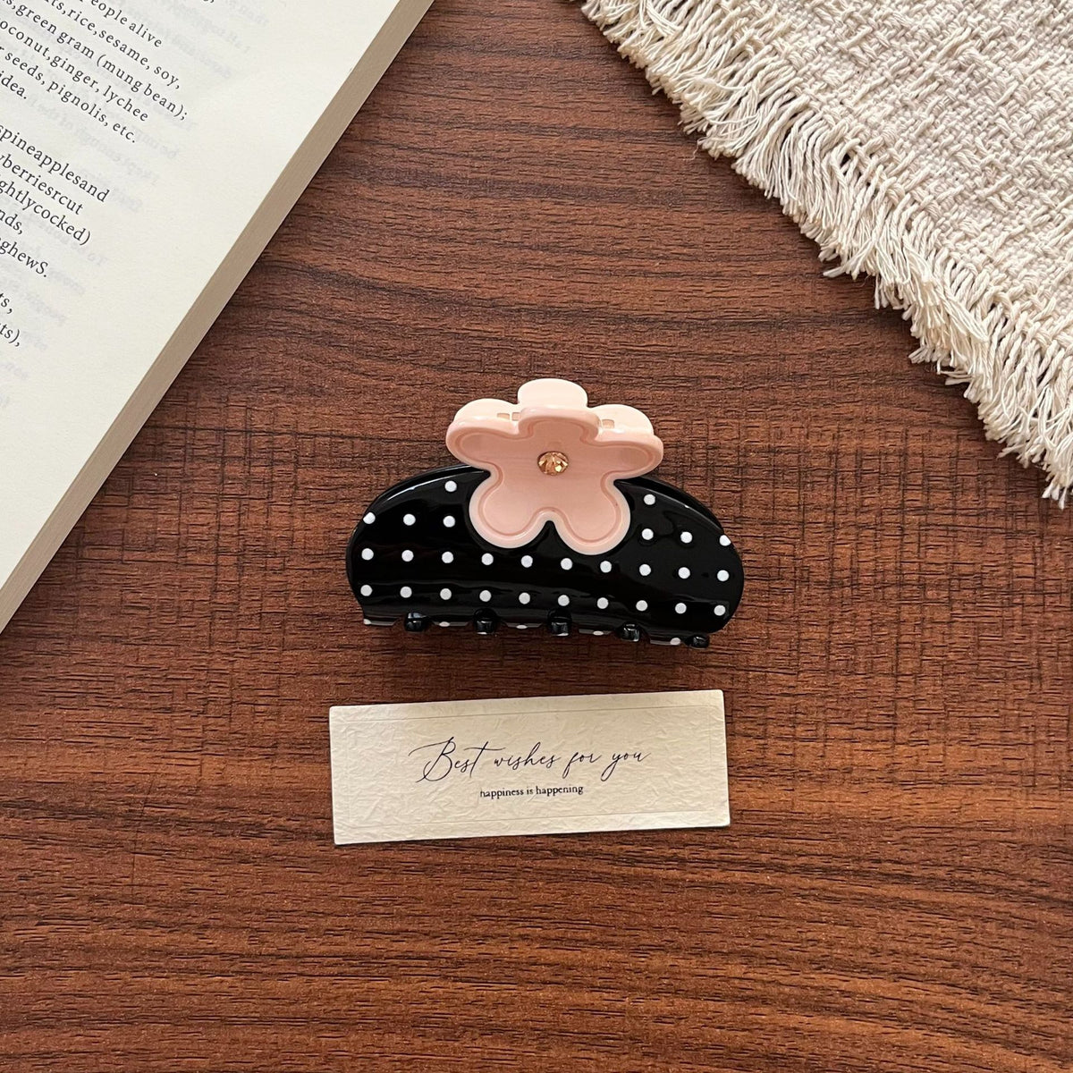 Cute Rhinestone Flower Polka Dots Hair Claw 6W6HCP1637