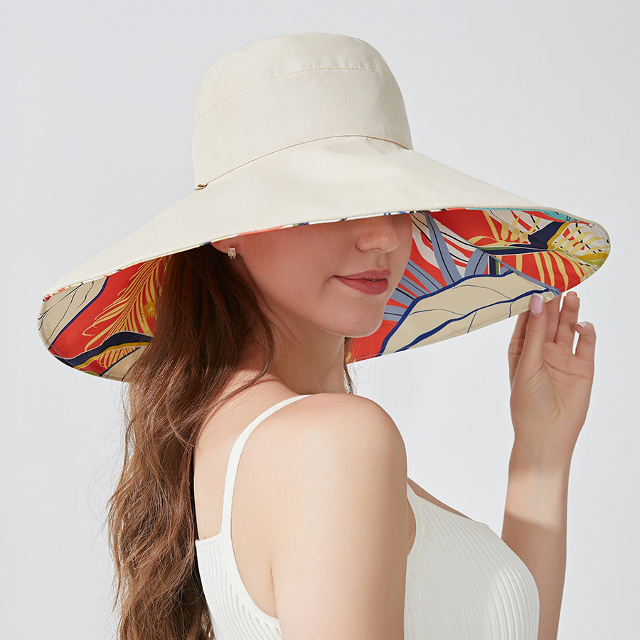 Simple Floral Print Reversible Wide Brim Bucket Hat 8BK6HAT160T