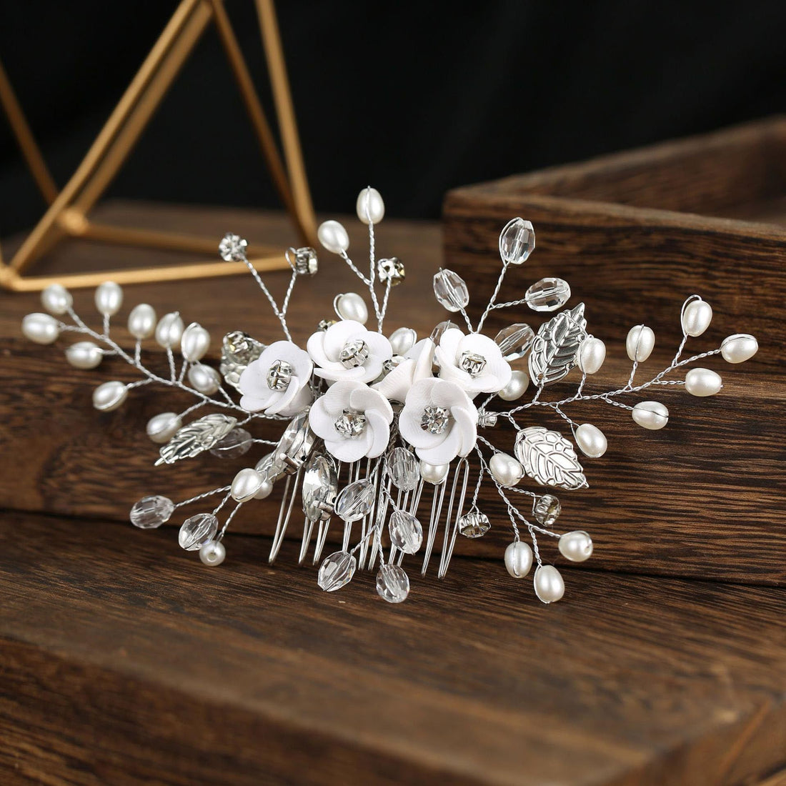 Pearl Flower Rhinestone Handmade Hair Comb DPJC1224