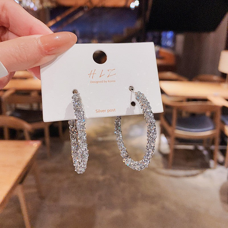 Trendy Sparkly Rhinestone C-Shaped Hoop Earrings 6W6JER726